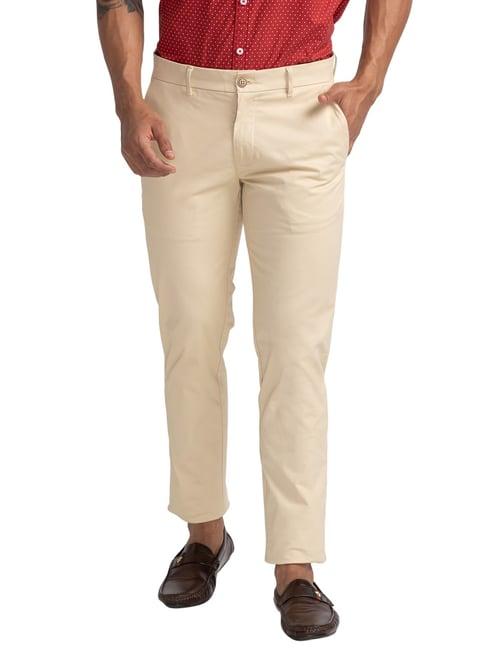 parx beige tapered fit trousers