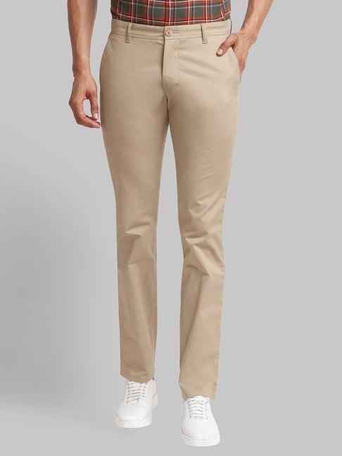 parx beige tapered fit trousers