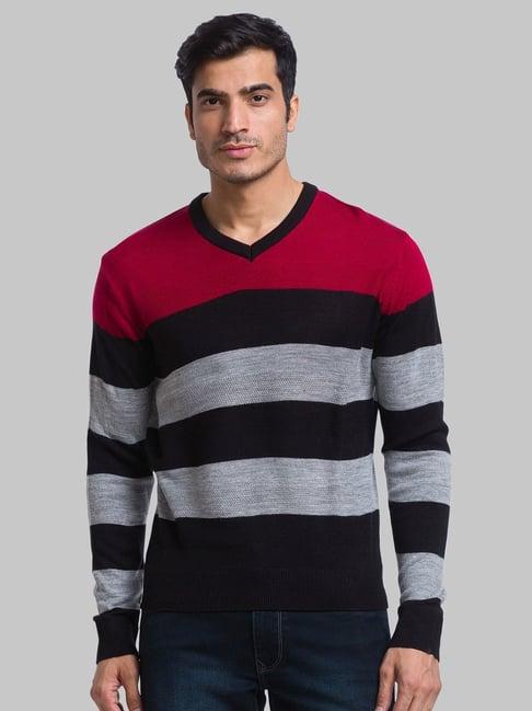 parx black & red regular fit striped sweater