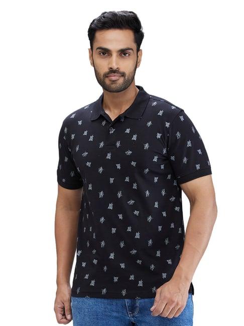 parx black regular fit printed polo t-shirt