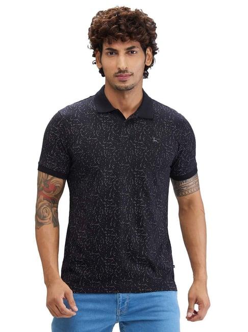 parx black regular fit printed polo t-shirt