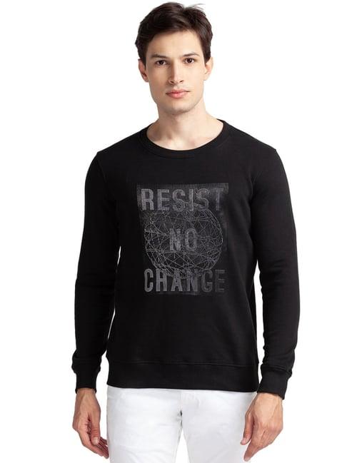 parx black regular fit printed sweatshirt