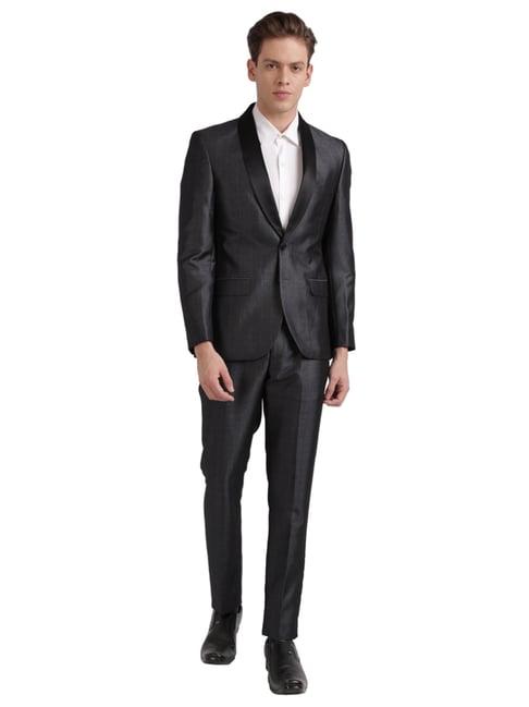 parx black regular fit self pattern two piece suit