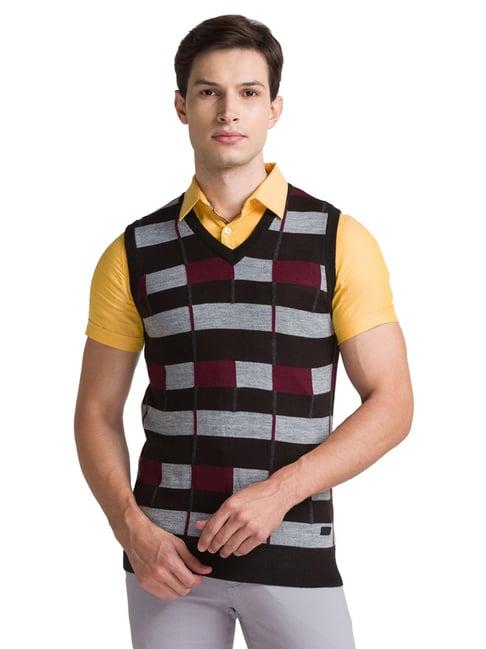 parx black regular fit striped sweaters