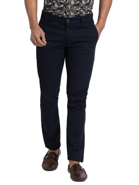 parx black super slim fit printed trousers