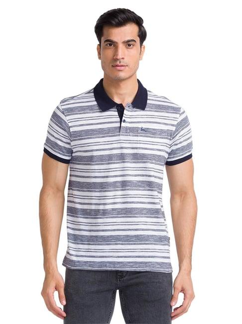 parx blue & white regular fit striped polo t-shirt
