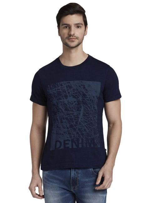 parx blue cotton regular fit printed t-shirt