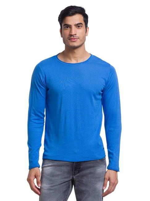 parx blue cotton regular fit sweaters