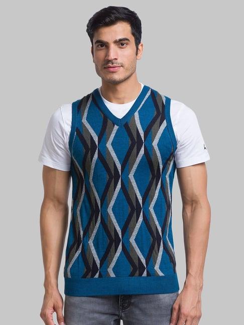 parx blue regular fit argyle sweater