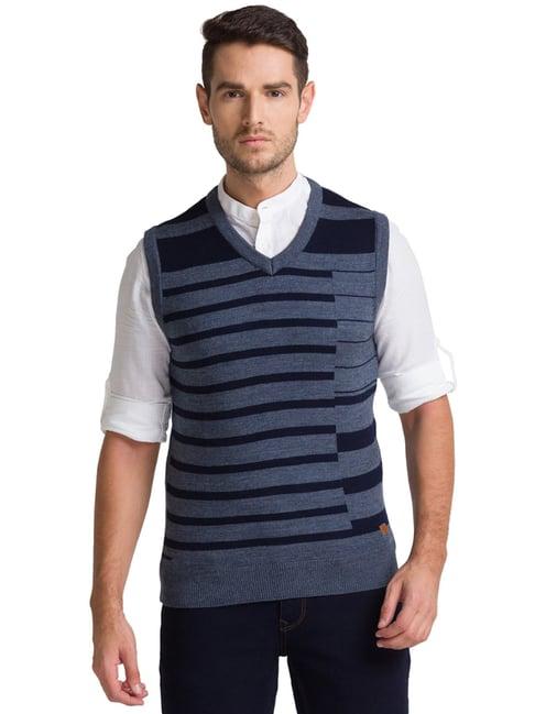 parx blue regular fit striped sweaters