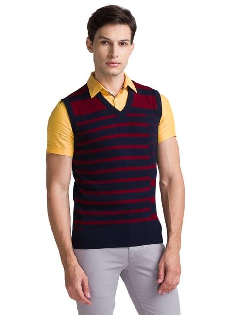 parx blue regular fit striped sweaters