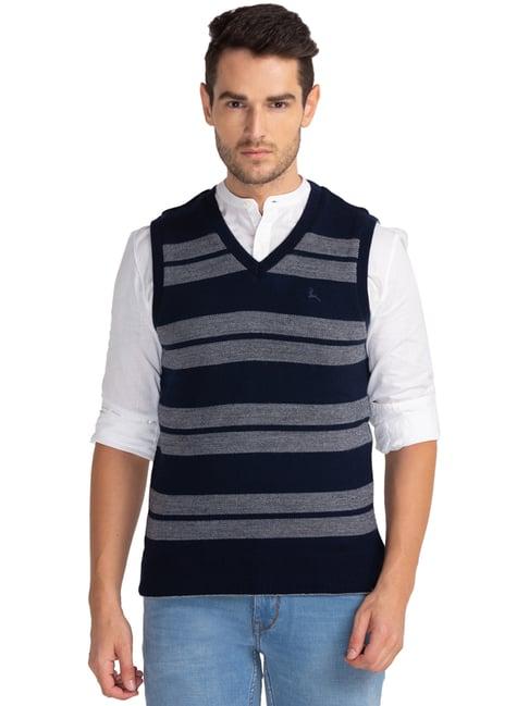 parx blue regular fit striped sweaters