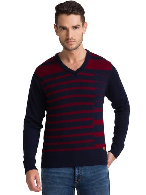 parx blue regular fit striped sweaters