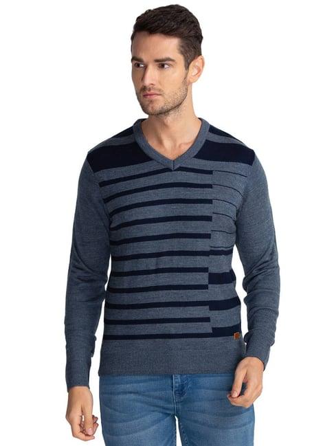 parx blue regular fit striped sweaters