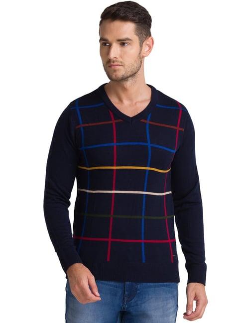 parx blue regular fit striped sweaters