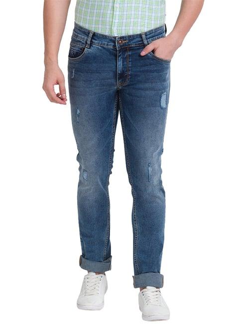 parx blue tailored fit heavily washed jeans