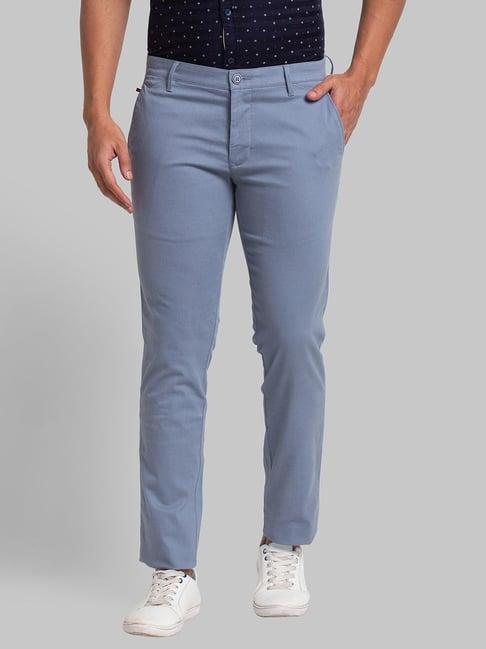 parx blue tapered fit self pattern trousers