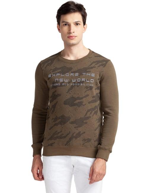 parx brown regular fit printed sweatshirts