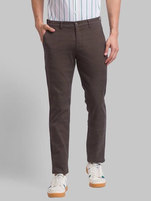 parx brown tapered fit self pattern trousers