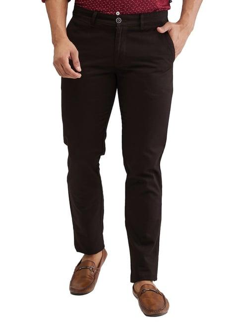 parx brown tapered fit trousers