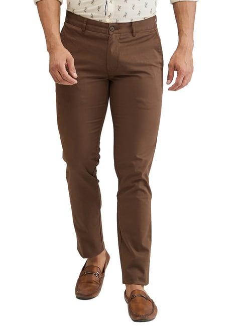 parx brown tapered fit trousers