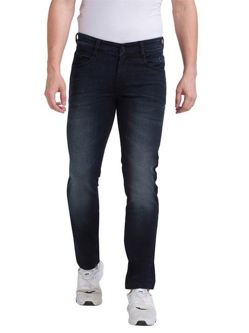 parx dark blue tapered fit lightly washed jeans