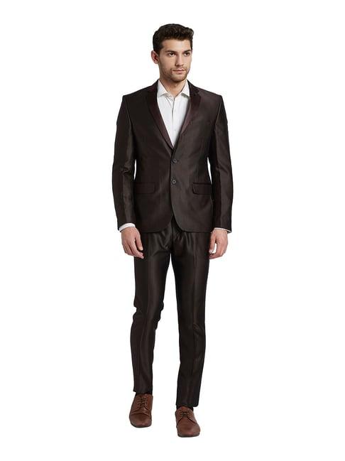 parx dark brown notch lapel textured 2-piece suit