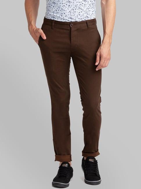 parx dark brown skinny fit flat front trousers