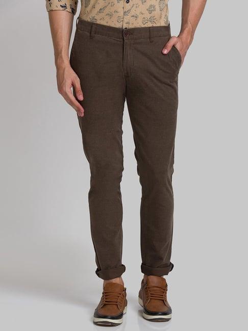 parx dark brown super slim fit flat front trousers