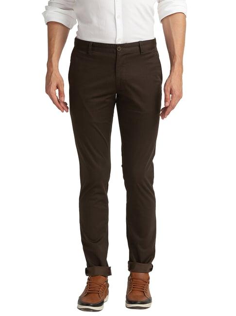 parx dark brown tailored fit flat front trousers