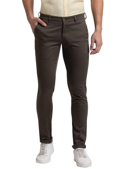 parx dark green tapered fit printed flat front trousers