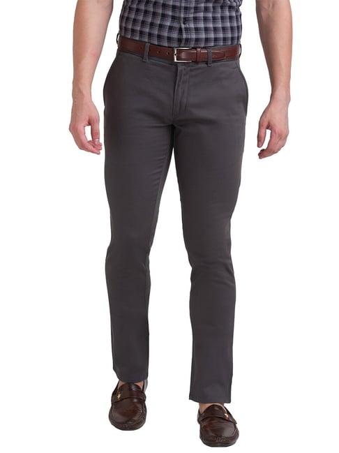 parx dark grey tapered fit flat front trousers