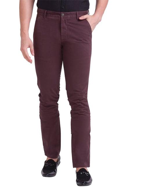 parx dark purple tapered fit flat front trousers