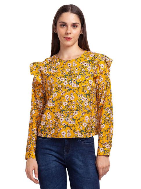 parx dark yellow floral print top