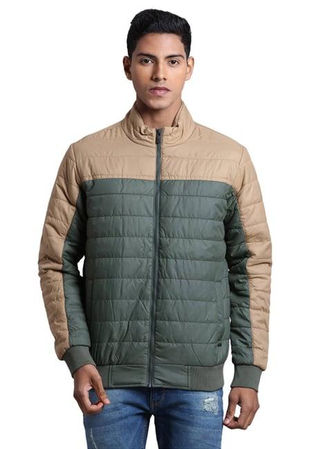 parx green & beige regular fit colour block jacket