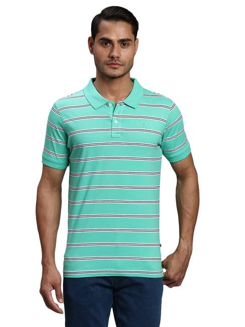 parx green regular fit striped polo t-shirt