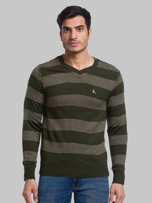 parx green regular fit striped sweater