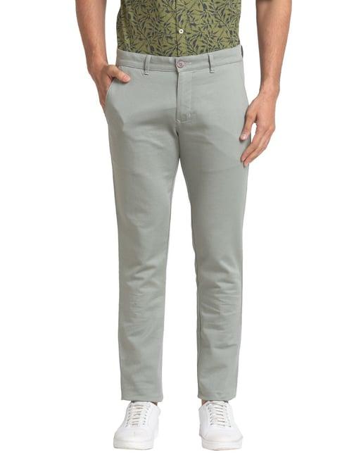 parx green tapered fit self pattern trousers