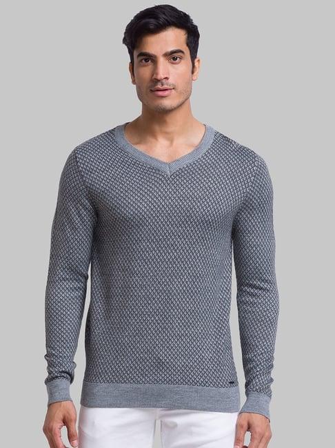 parx grey regular fit checks sweater