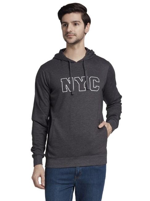 parx grey regular fit printed hooded sweatshirts