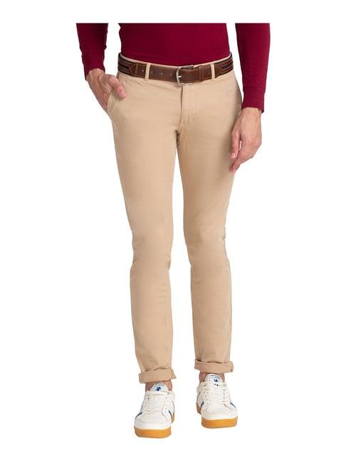 parx khaki tailored fit flat front trousers