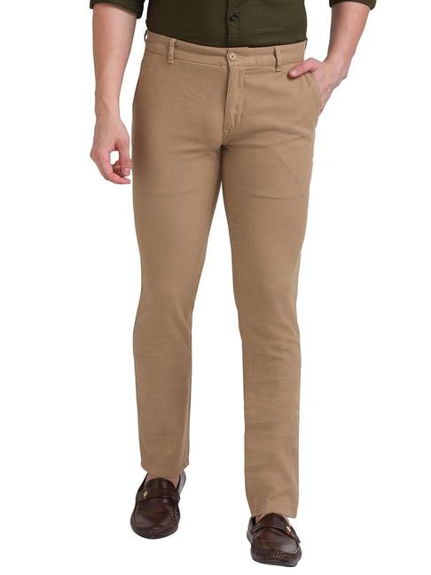 parx khaki tailored fit flat front trousers