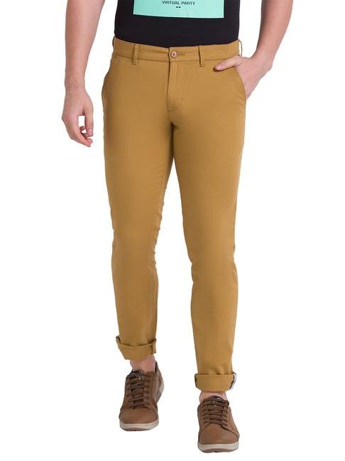 parx khaki tapered fit flat front trousers