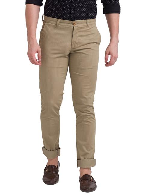 parx khaki tapered fit flat front trousers