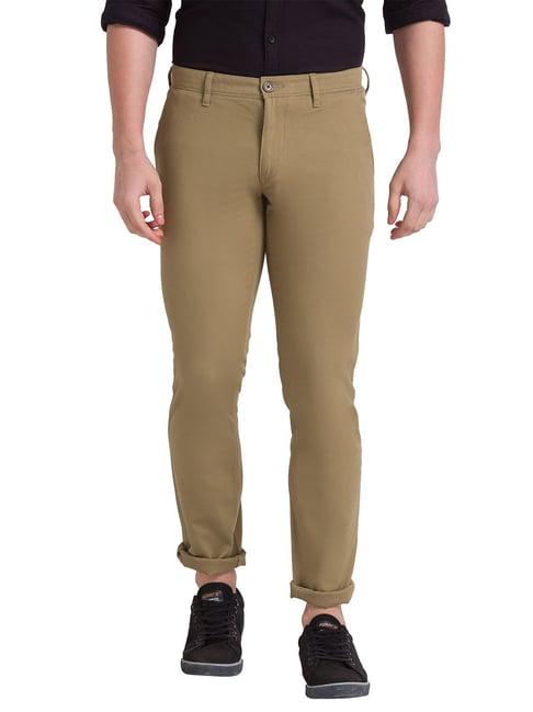 parx khaki tapered fit flat front trousers