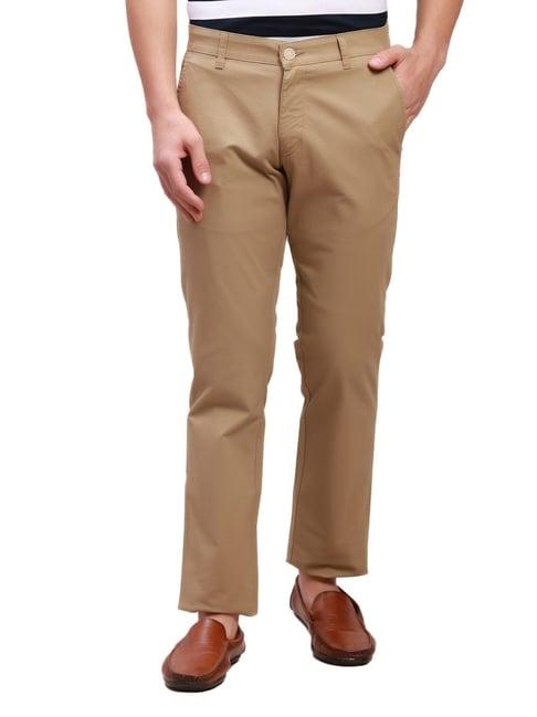 parx khaki tapered fit trousers