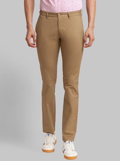 parx khaki tapered fit trousers