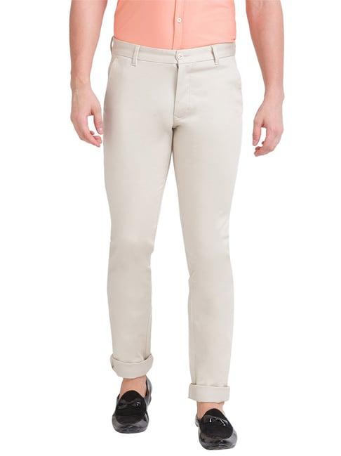 parx light beige tapered fit flat front trousers