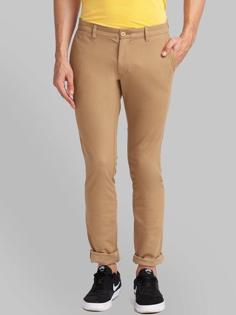 parx light brown super slim fit flat front trousers