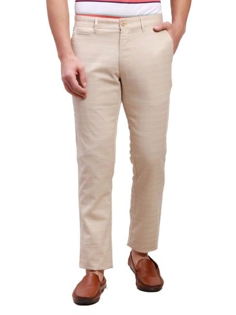 parx light brown tapered fit texture trousers